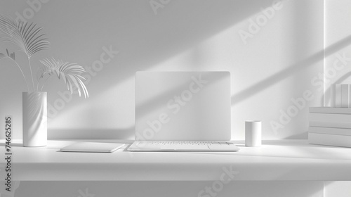white laptop white room