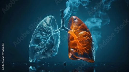 Contrast of healthy and damaged lungs in a creative digital illustration, symbolizing the effects of smoking. Ideal for medical awareness and anti-smoking campaigns