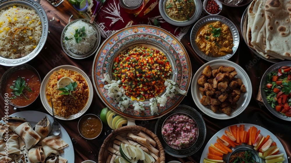 Festive Table Laden with Traditional Delicacies Celebrating Ramadan Festive Table Laden with Traditional Delicacies Celebrating Ramadan