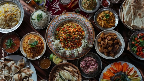Festive Table Laden with Traditional Delicacies Celebrating Ramadan