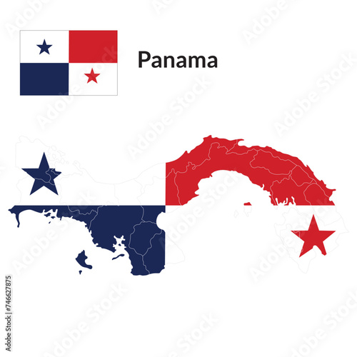Map of Panama with national flag of Panama