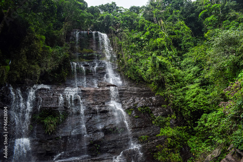 Scenic view of waterfalls. Waterfall in the tropical jungle, nature landscape.