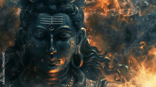 powerful god shiva face statue with lights