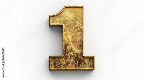 one gold number on white background
