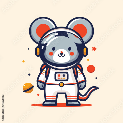 cute astronaut mouse cartoon illustration