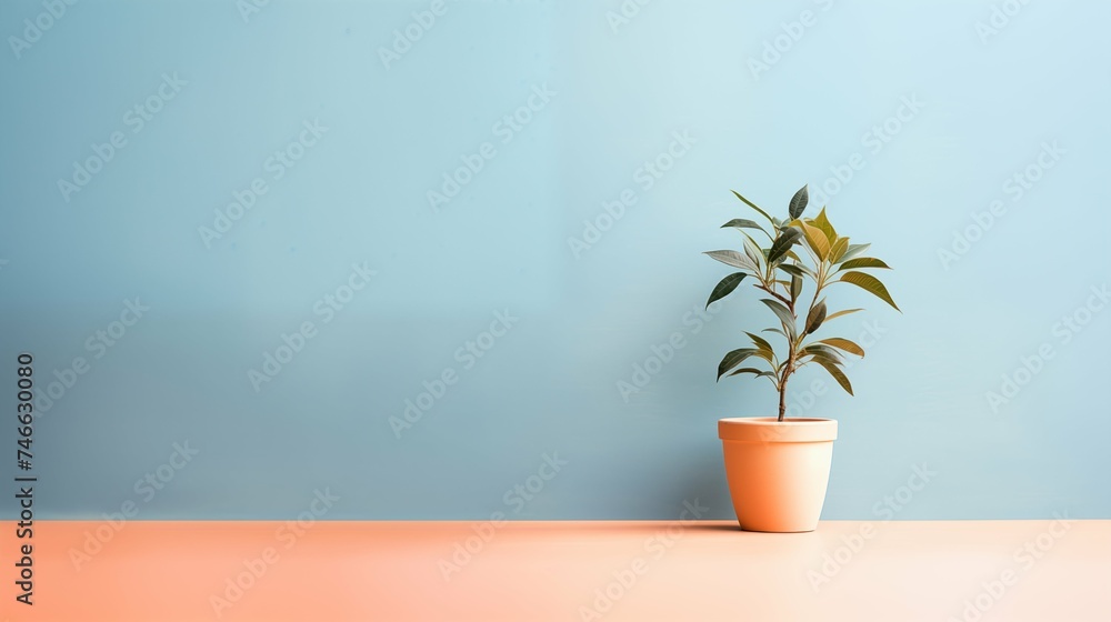 Plant against a colorful background with copy space, minimalistic and elegant Plant against a colorful background with copy space, minimalistic and elegant