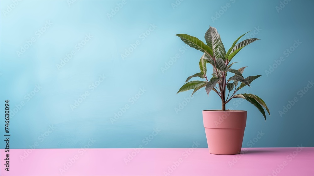 Plant against a colorful background with copy space, minimalistic and elegant Plant against a colorful background with copy space, minimalistic and elegant
