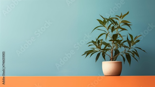 Plant against a colorful background with copy space  minimalistic and elegant 