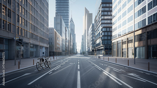 Empty City Street with Bicycle Lanes