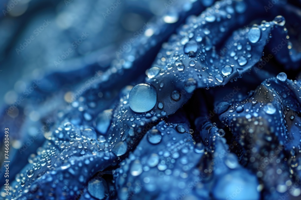 Dripped Textile: Macro View of Waterproof Fabric in Rain