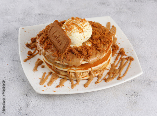 pancake with ice cream on plate