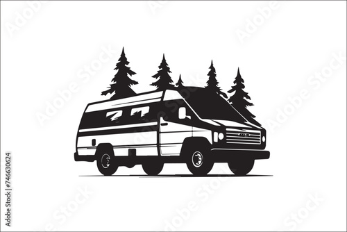 "Wanderlust on Wheels: Black Silhouette Camping Van Adventure" "Into the Wild: Exploring Nature in a Black Silhouette Camper Van" "Roaming Roads: Black Van Life - Adventure Awaits" 