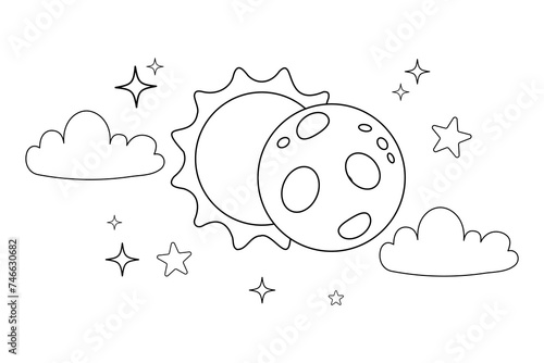 Illustration outline of solar eclipse in flat style