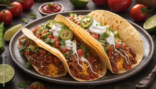 Mexican dishes on the table. Tacos, Burritos, quesadillas, chili, fajitas, tortillas.