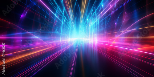 Abstract background of fiber technology lights, the information highway shows a tunnel of light