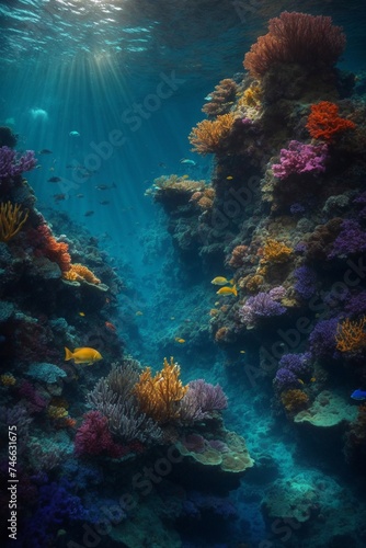 Underwater View of a Colorful Coral Reef. Generative AI.