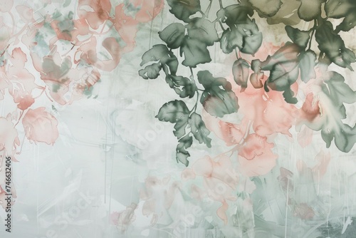 A background of soft pastel flowers and leaves, this backdrop offers a tranquil and decorative touch, blending seamlessly into modern home aesthetics or artistic designs, floral pastel muted art © Anna