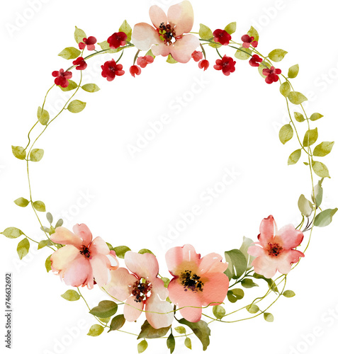Floral wreath on transparent background. Illustration for wedding invitation design, greeting card, postcard with space for your text.