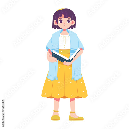 Vector Jewish Girl Holding Torah book Cartoon Illustration Isolated