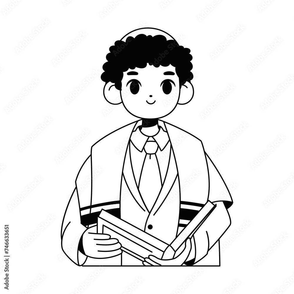 Vector Jewish Boy Holding Torah book Cartoon Illustration Isolated Vector Jewish Boy Holding Torah book Cartoon Illustration Isolated