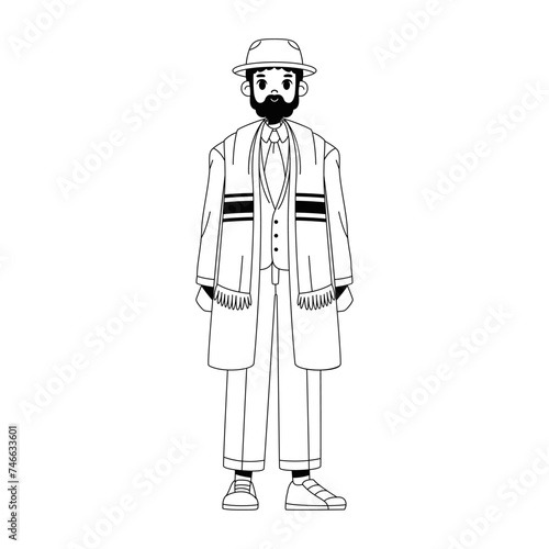 Vector Jewish Man Rabbi Cartoon Illustration Isolated