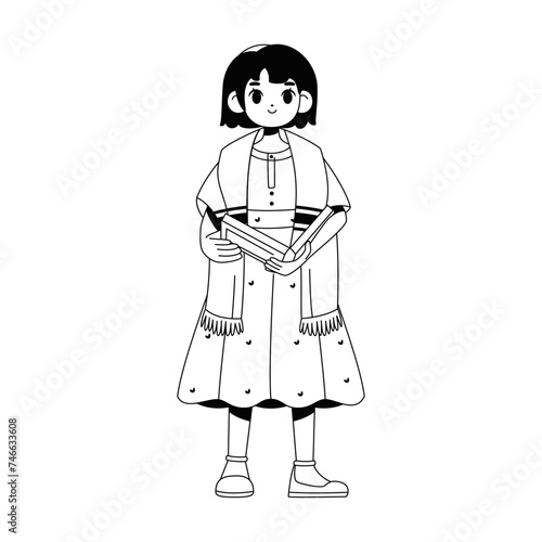 Vector Jewish Girl Holding Torah book Cartoon Illustration Isolated