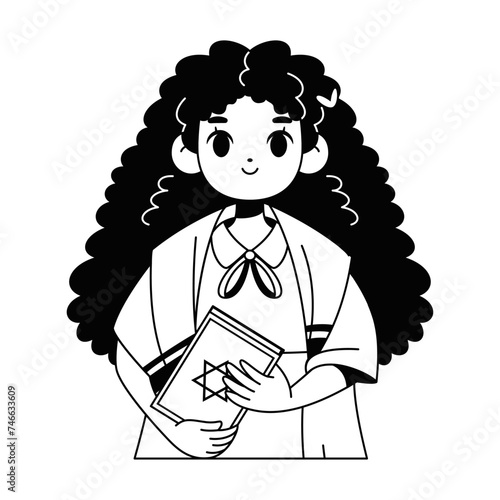 Vector Jewish Girl Holding Torah book Cartoon Illustration Isolated
