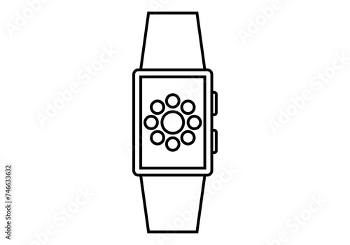 Icono negro de smatwatch digital en fondo blanco.