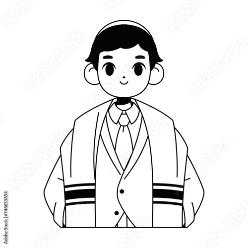 Vector Jewish Boy Traditional Bat Mitzvah Cartoon Illustration Isolated