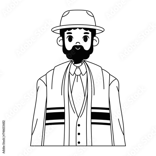 Vector Jewish Man Rabbi Cartoon Illustration Isolated