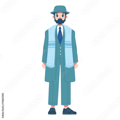 Vector Jewish Man Rabbi Cartoon Illustration Isolated