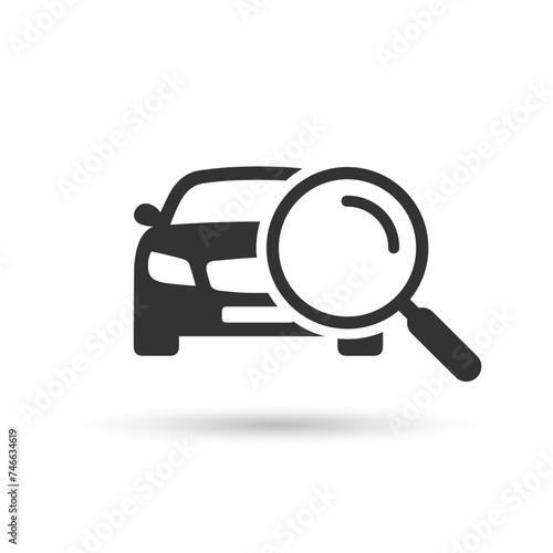 Looking for car icon. Search car symbol. Magnifying glass search car icon