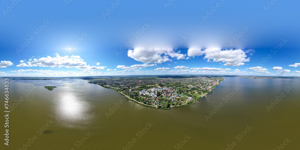 Rostov, Russian. Rostov Kremlin. Lake Nero. Aerial view. Panorama 360