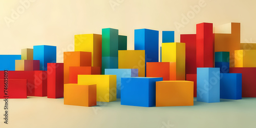 flat art low angle perspective view of abstract colorful rectangles background background, primary colors