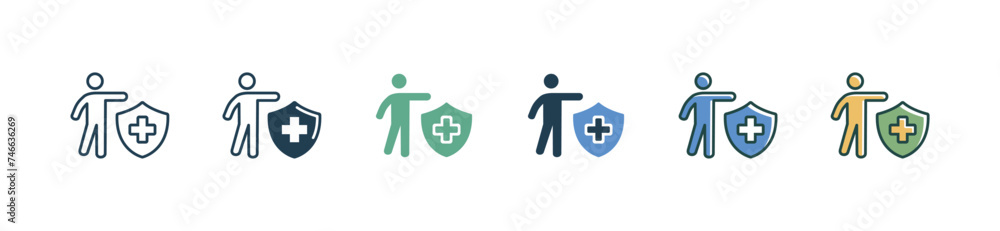 health insurance icon set people holding shield with cross sign vector illustration for web and app health insurance icon set people holding shield with cross sign vector illustration for web and app