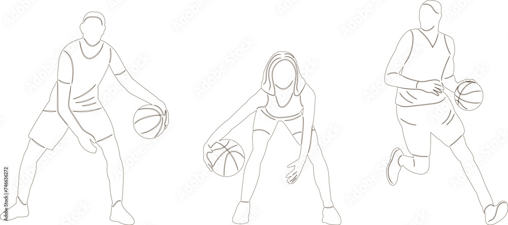 people playing basketball, sketch on white background vector