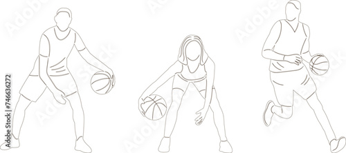 people playing basketball, sketch on white background vector