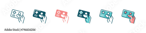 hand holding health insurance card icon set medical care safety protection policy vector illustration