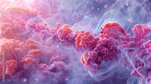 A surreal digital representation of pathogens affecting the respiratory system with a focus on detail and color. photo