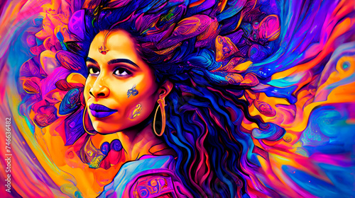 Multicolored psychedelic portrait of a woman