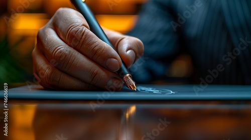 A man signs an electronic document on a digital document using a stylus pen by means of an e-document management system.