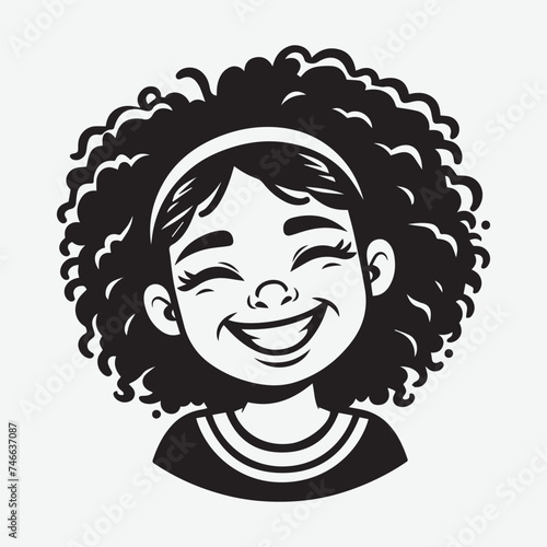 Happy Girl Vector Illustration Cute Kid Silhouette in Happy Mood and Smiling