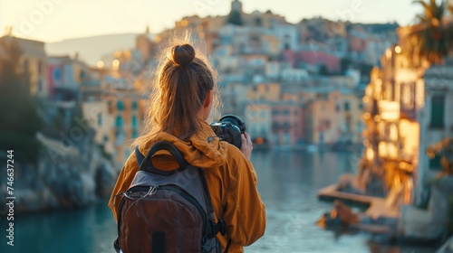 A travel content creator is recording content in different locations