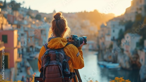 A travel content creator is recording content in different locations