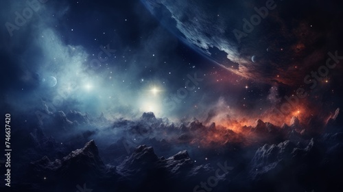 Space background with realistic nebula and shining stars. Neural network AI generated art © mehaniq41