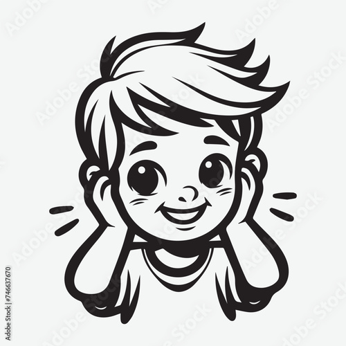 Happy Boy Vector Cute Boy Illustration. Kids in Happy Mood Silhouette 