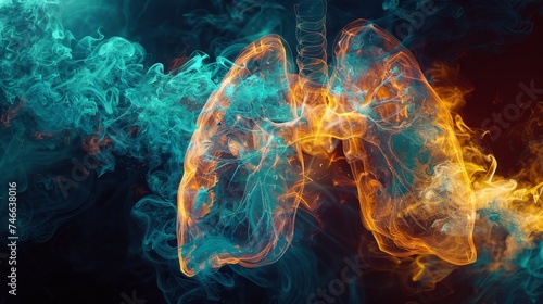 A powerful visual metaphor of human lungs, depicted with flames and frost, symbolizing the breath's warmth and coolness.