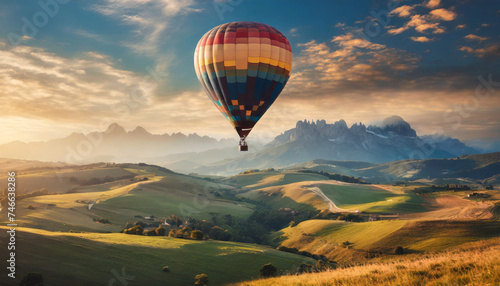 stunning landscape with hot air balloon soaring, symbolizing freedom, adventure, and wanderlust © Your Hand Please