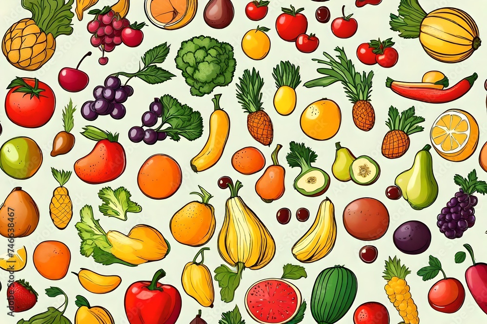 Set of fruits and vegetables Vector fruits and vegetables icon set isolated on white background. Vector illustration. Set of fruits and vegetables Vector fruits and vegetables icon set isolated on white background. Vector illustration.