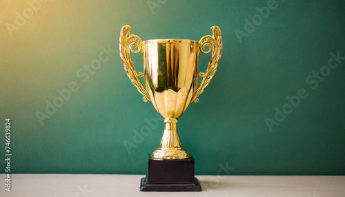 Golden trophy symbolizing success and achievement on blank background